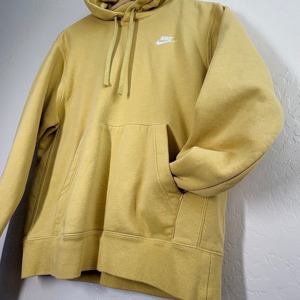 Nike Hoodie Mens Mustard Yellow Pullover Sweatshirt Logo Embroidered Casual - Picture 3 of 12